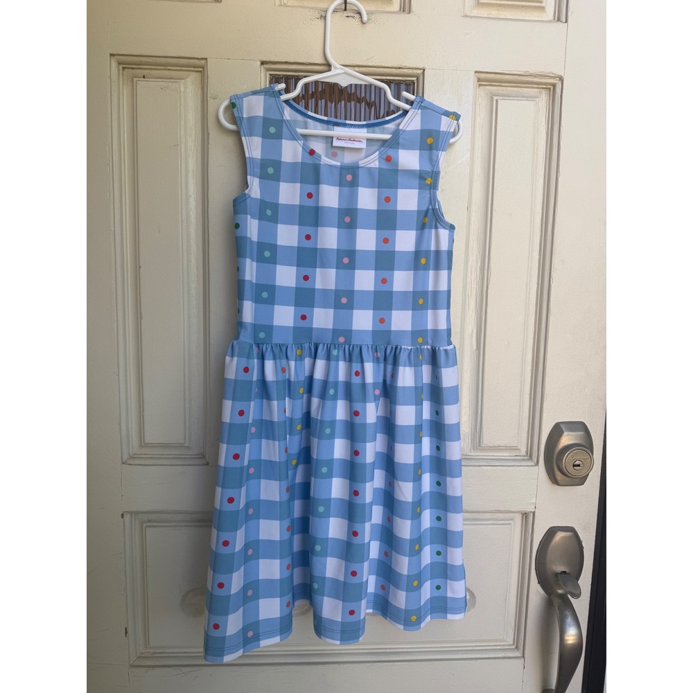 Hanna Andersson Blue Gingham Polka Dot Swim Dress Girls US Size 8 Sleeveless